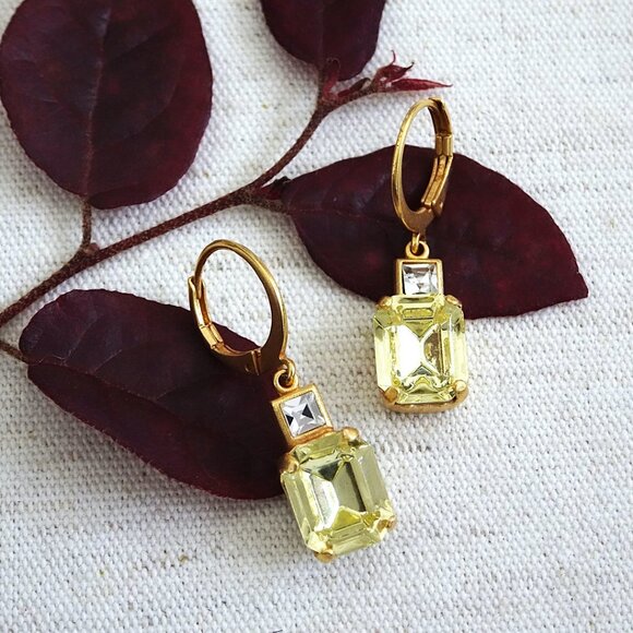 Catherine Popesco Jewelry - Catherine Popesco Rectangular Duet Earrings, Jonquil Crystal NWT